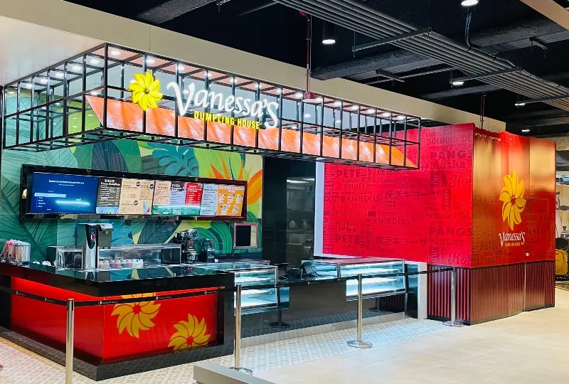 The Vanessa’s counter at American Dream, with a Vanessa’s sign above a red counter with a floral pattern.